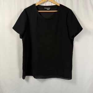 Vince Black Short Sleeve Scoop Neck Sheer Chiffon Hem‎ Top Blouse Womens M